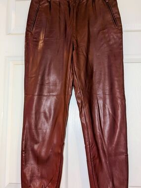 Burgundy Brownish  Faux Leather Jogger Pants